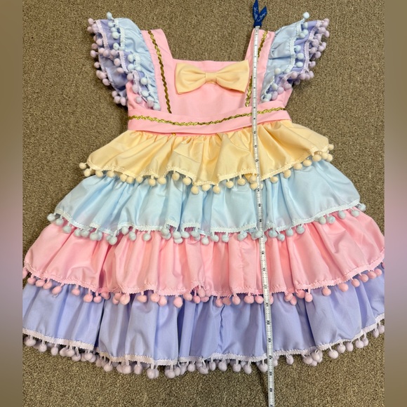 Trish Scully: Girls Pom Pom Dress, Pink / Blue/ Yellow / Purple, Size 5 - Picture 5 of 11
